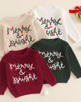 LIGHT STRING EMBROIDERY MERRY & BRIGHT KNIT CHRISTMAS SWEATER