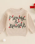 LIGHT STRING EMBROIDERY MERRY & BRIGHT KNIT CHRISTMAS SWEATER