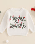 LIGHT STRING EMBROIDERY MERRY & BRIGHT KNIT CHRISTMAS SWEATER