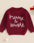 LIGHT STRING EMBROIDERY MERRY & BRIGHT KNIT CHRISTMAS SWEATER